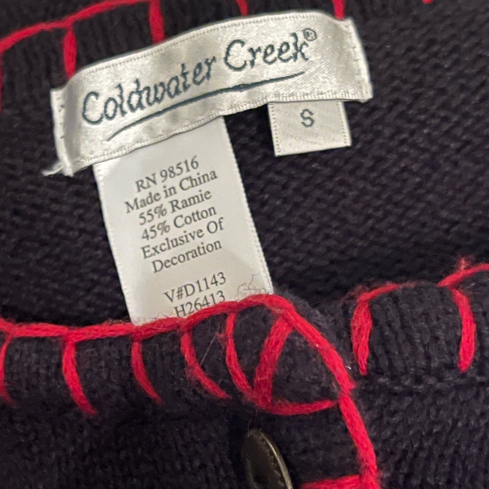 Coldwater Creek Cardinal Embroidered Black Cardigan Small S Button Sweater - Picture 7 of 8